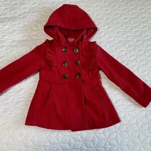 Toddler 4T Red Pea Coat with hood and pockets